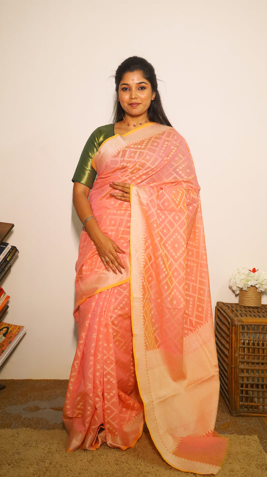 Pastel pink silk cotton saree