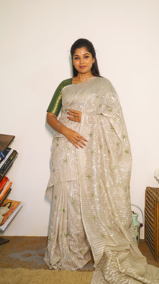 Peach jute khadi silk cotton saree