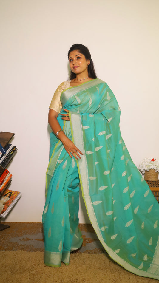 Sea green Manipuri cotton saree