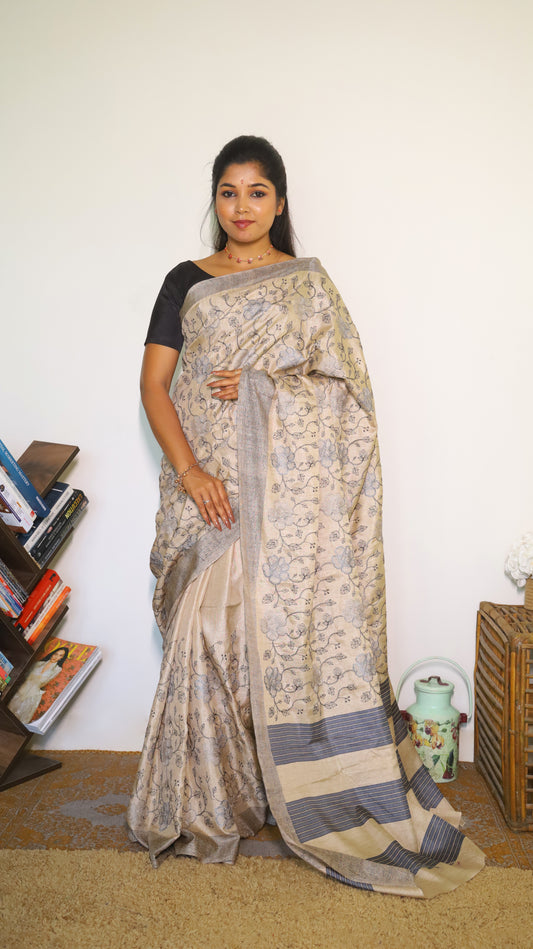 Soft beige designer saree
