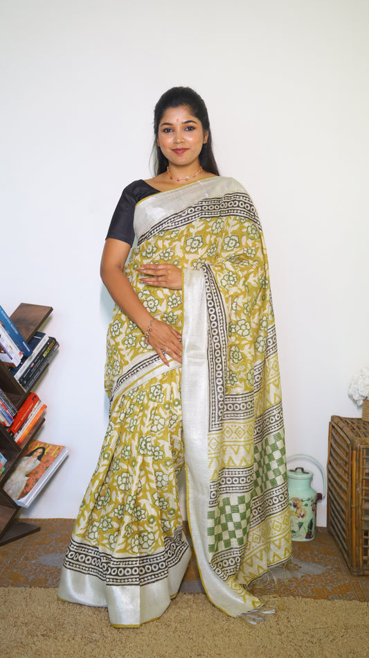 White Chanderi silk cotton saree