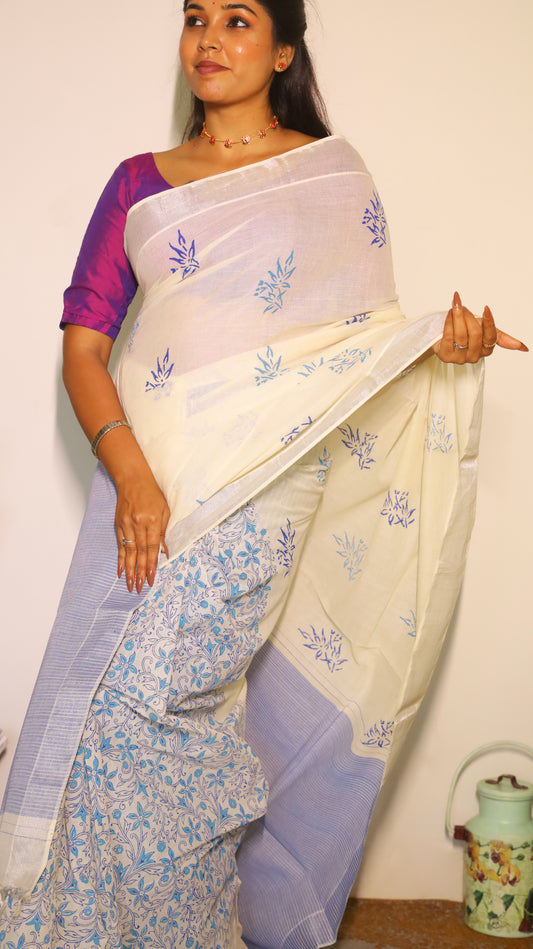 White handloom cotton saree