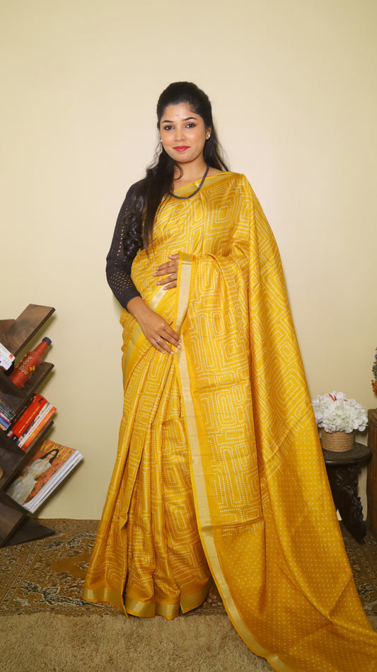 Yellow semi silk festive saree
