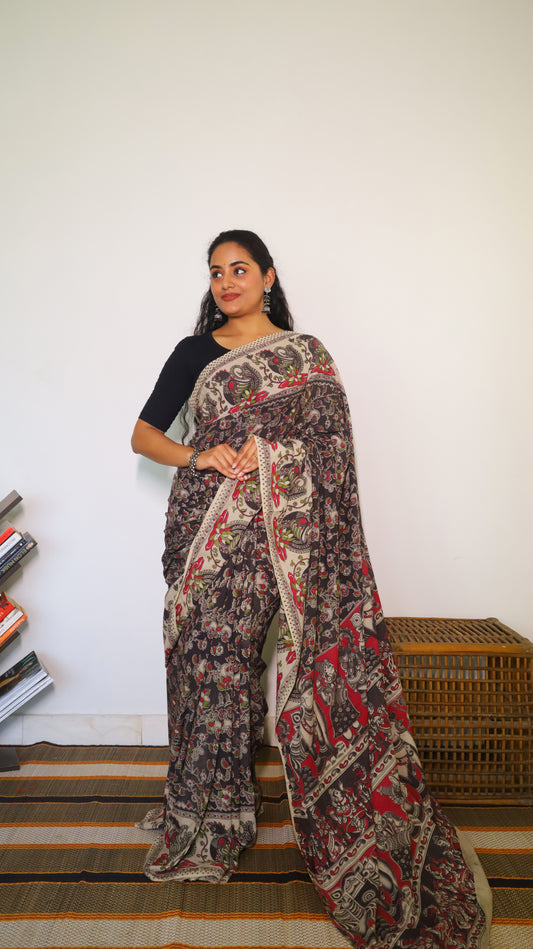 black cotton kalamkari saree online