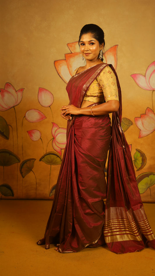 wine red saree
